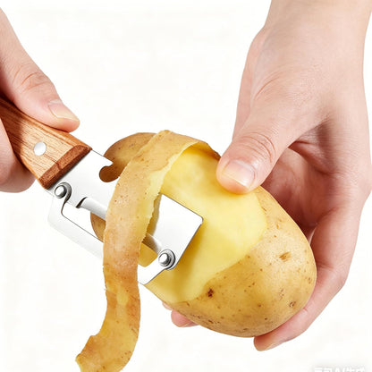2 in 1 Multi Functional Vegetable Peeler for Kitchen，Vegetable Peeler with Wooden Handle and Bottle Opener, Stainless Steel Blade Kitchen Tool for Fruit Apple Carrot Potato Pumpkin Papaya(2PCS)