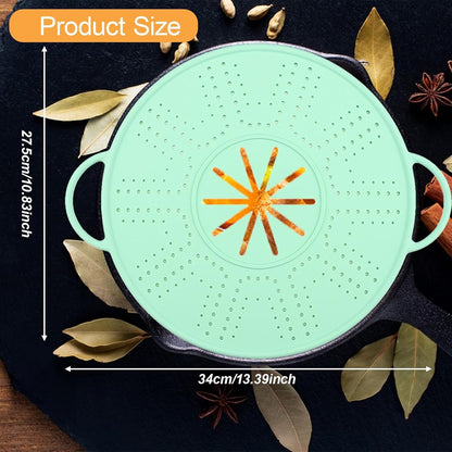 Spill Stopper Lid Silicone Boil Splatter Screen Pot Cover with Double Handles Anti Overflow Mat Heat Resistant for Cooking and Steam, Green