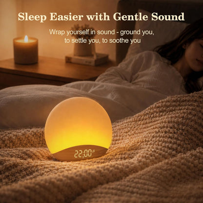 REACHER Wood Grain Sunrise Alarm Clock and Sound Machine Nightlight, Digital Dimmable Clock for Bedroom, 26 Sleep Sounds, White Noise Machine for Baby, Adults, Wake Up Light Alarm Clock for Kids | Digital Dimmable Clock for Bedroom, 26 Sleep Sounds,