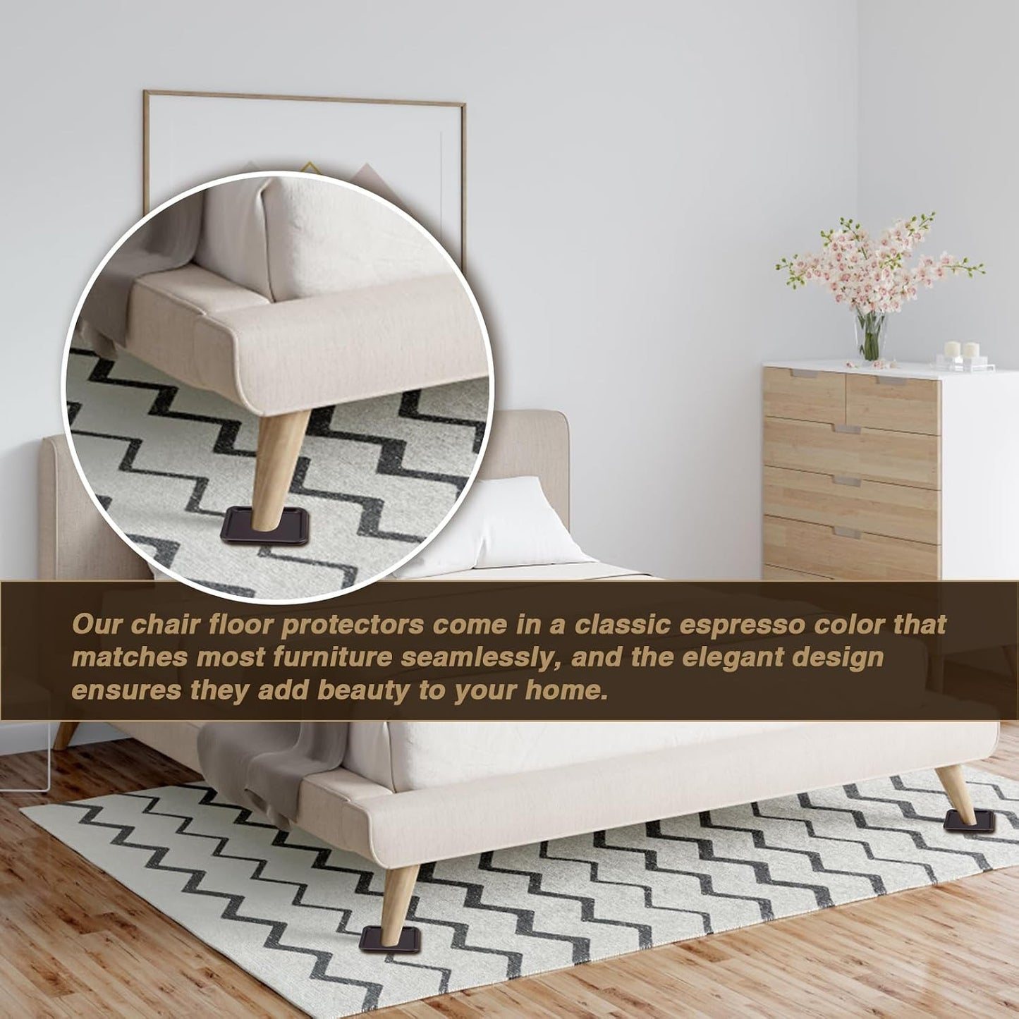 ASTIMESA 8 Pieces 3" Square Furniture Sliders, Heavy Duty Furniture Pads Cups with Carpet Base, Reusable Floor Protectors for Hardwood Vinyl Tile Couch Table Chair Bottom (Brown) (78mm, Square)