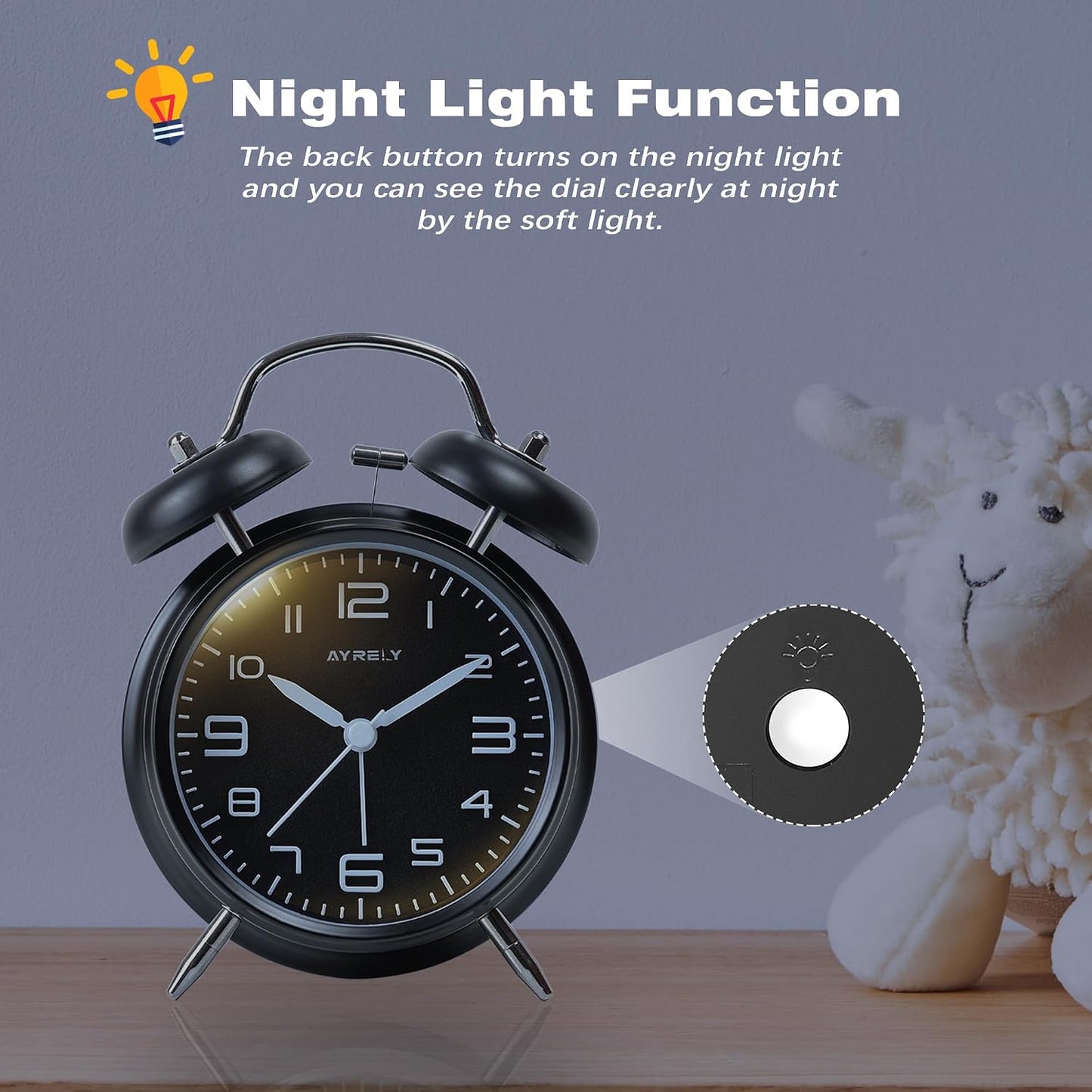 AYRELY® Super Loud Alarm Clock for Heavy Sleepers, 4.5 Inch Twin Bell Retro | Silent Non-Ticking Quartz with Backlight, Luminous Dial, Metal Alarm Clocks for Bedrooms and Bedside