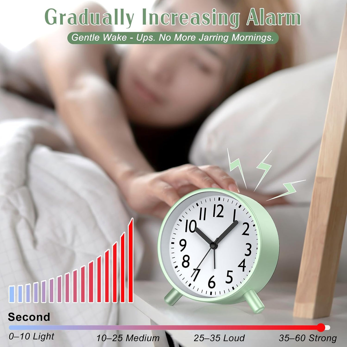 Analog Alarm Clock Night Ligh Battery Operated for Bedroom