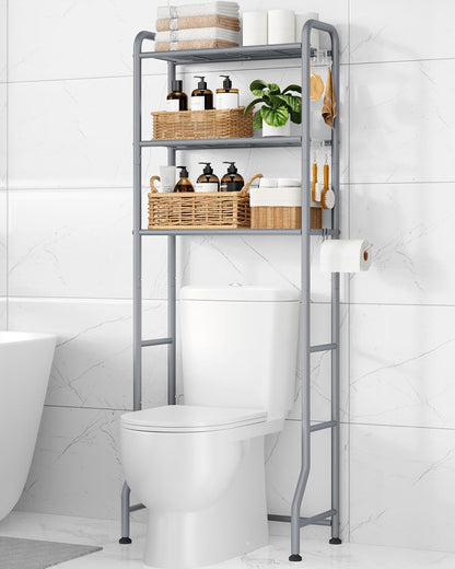 Kitsure Over Toilet Storage Rack, 63.2" H Space-Saving, Holder & Hooks | Bathroom, Laundry Room, Small Spaces, Families, Durable Metal, Black, 3 Tier