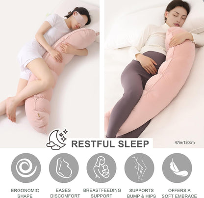 Peallow(Pat. Pend) – Long Round Body Pillow for Adults, Bolster Pillow for Sleeping, Soft and Supportive Pillow for Sleeping & Lumbar Support (Green-White, 29.5")