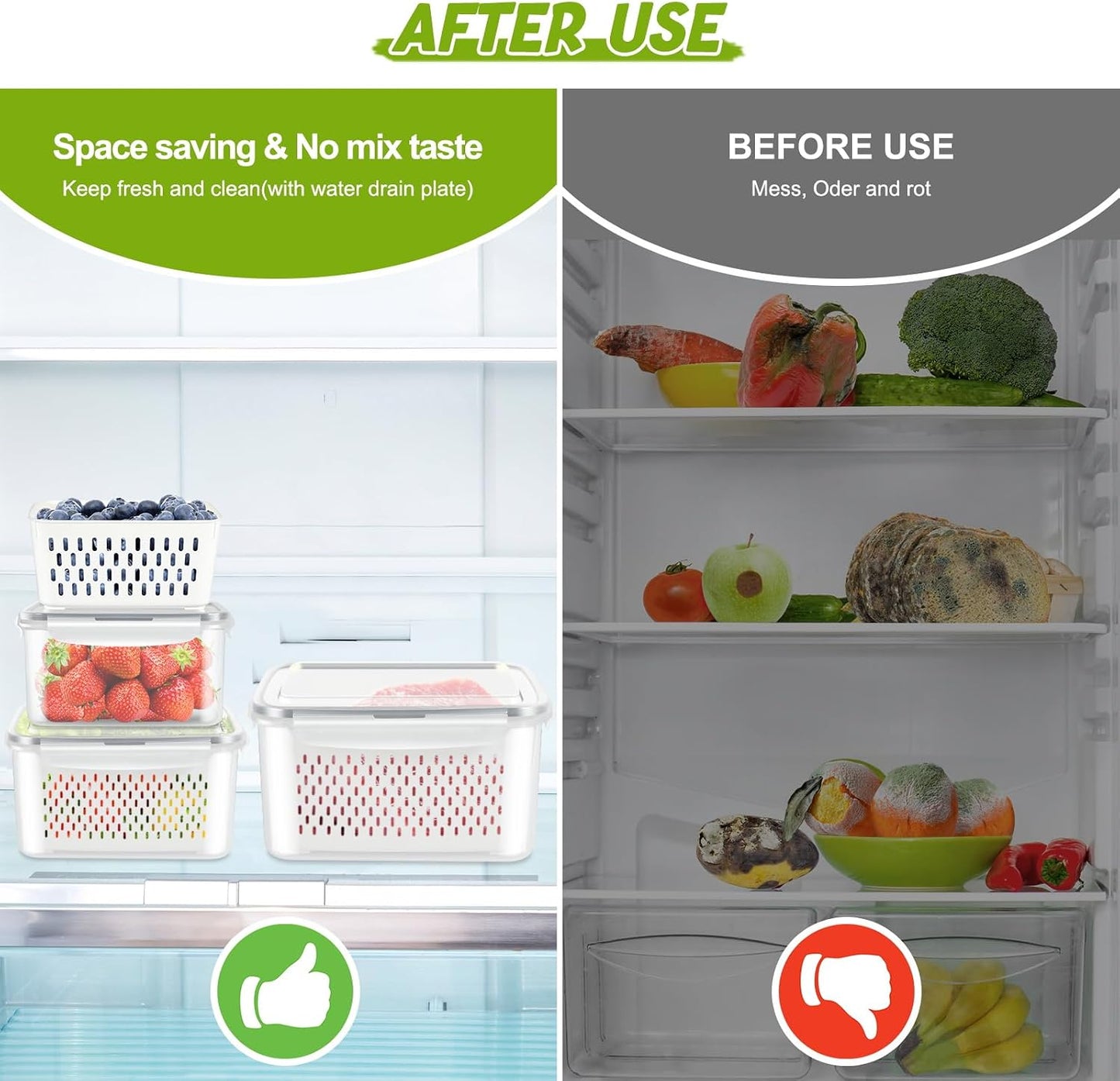 8 Pieces Fruit Storage Containers for Fridge with Lids and Strainer | 4Pack Fruit Containers for Fridge, Fresh Produce Saver Keeper for Vegetable Fruit Salad, BPA Free Organizer for Refrigerator