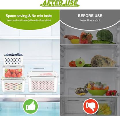 8 Pieces Fruit Storage Containers for Fridge with Lids and Strainer | 4Pack Fruit Containers for Fridge, Fresh Produce Saver Keeper for Vegetable Fruit Salad, BPA Free Organizer for Refrigerator