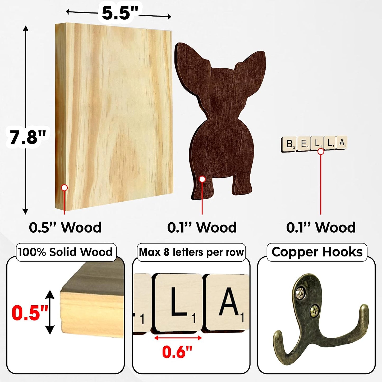 Dog Leash Holder Wall Mount, Pet Harness Hanger with Scrabble Letters, Dog Collar Organizer for Entryway, Memorial Cat Leash Holder for Wall, Pet Loss Gifts, Keepsake, Home Decor PF212-NAT