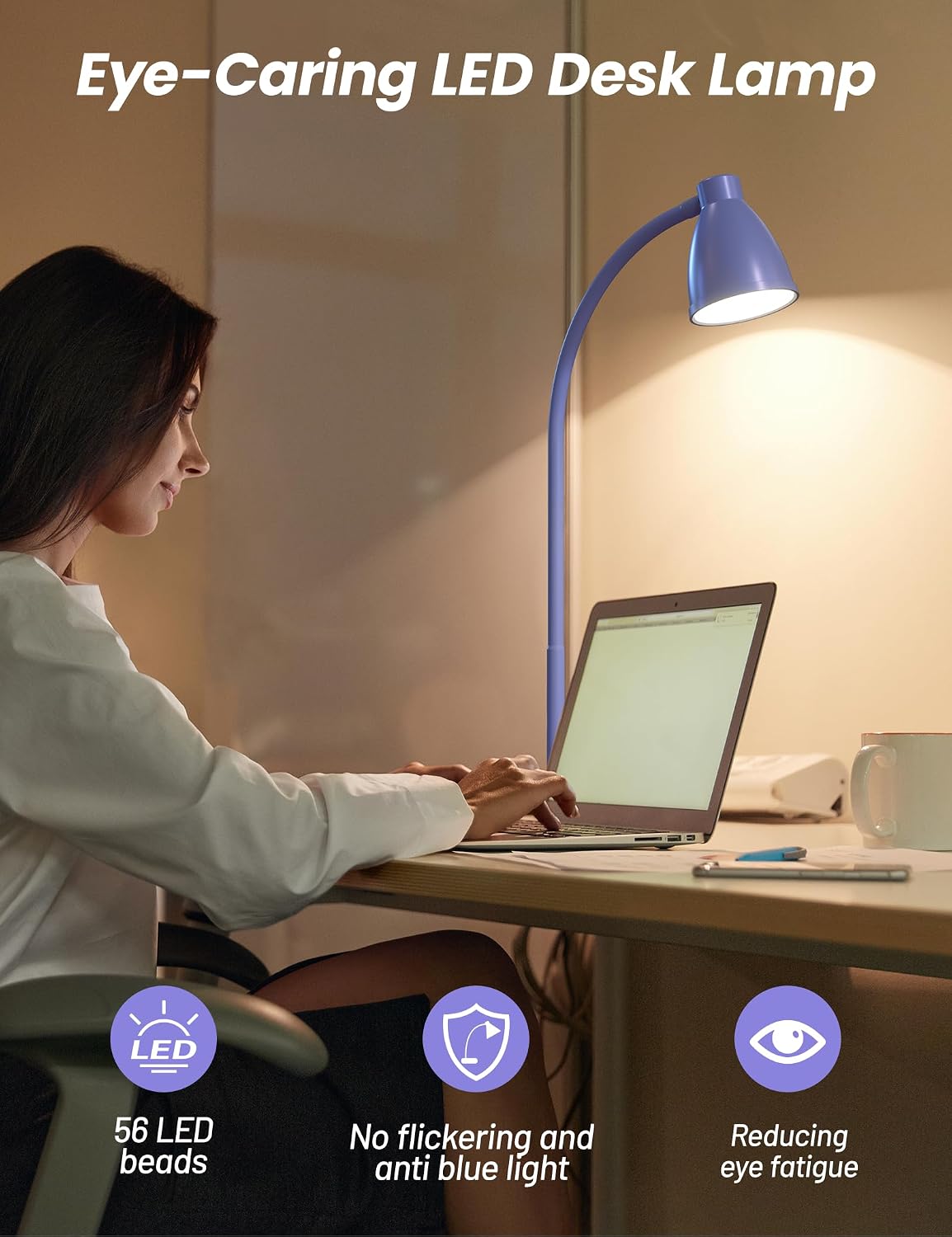 BOHON LED Desk Lamp with USB Charging Port 3 Color Modes Dimmable, Black | Reading Light Intelligent Induction Auto Dimming Task Lamp Neck Flexible Table Lamp for Bedside Office, AC Adapter Include