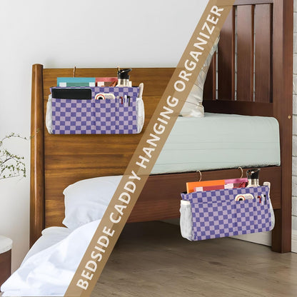 Black Bedside Caddy Storage Bag Bedside Organizer for Bed Rails College Dorm Room Organizer Caddy Hanging Shelf 6 Pockets with Hooks for Drinks Magazine Phone Holder