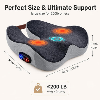 2-in-1 Rechargeable Heated Seat Cushion with Vibration Massager | Cordless Office Chair Cushion with 3 Heat Levels & 3 Vibration Modes, Ergonomic Tailbone Support for Desk Chair, Car, Home