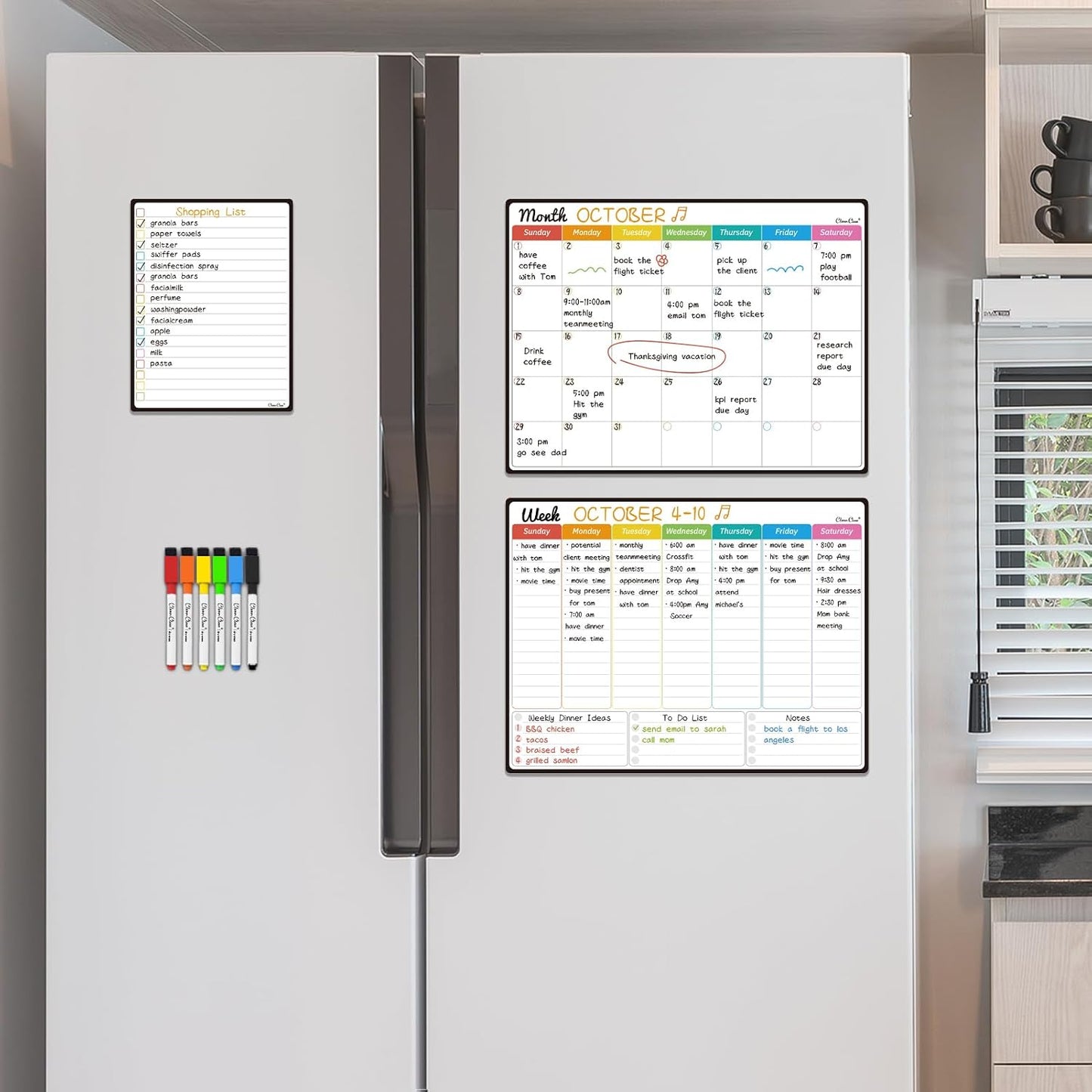 Magnetic Dry Erase Weekly Calendar for Fridge - Large 17"x12" Magnetic Weekly Planning Board with Hourly Time Slots - 6 Extra Fine Point Markers Included