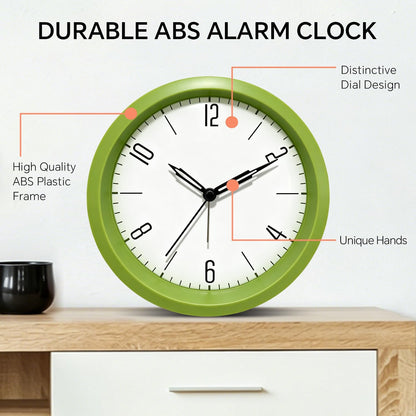 Silent Analog Loud Alarm Clock for Bedrooms, 4.5" Battery Operated Alarm Clock with Modern Round Design, Plastic Small Desk Clock for Heavy Sleepers Adults Teens Seniors College Dorms, Green