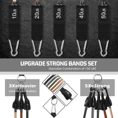 VElCK Resistance Bands Set with Handles for Exercise, Workout and Home Gym | 100% Natural Latex, 10-150LBS, Versatile for Yoga, Pilates, Strength, Home Gym