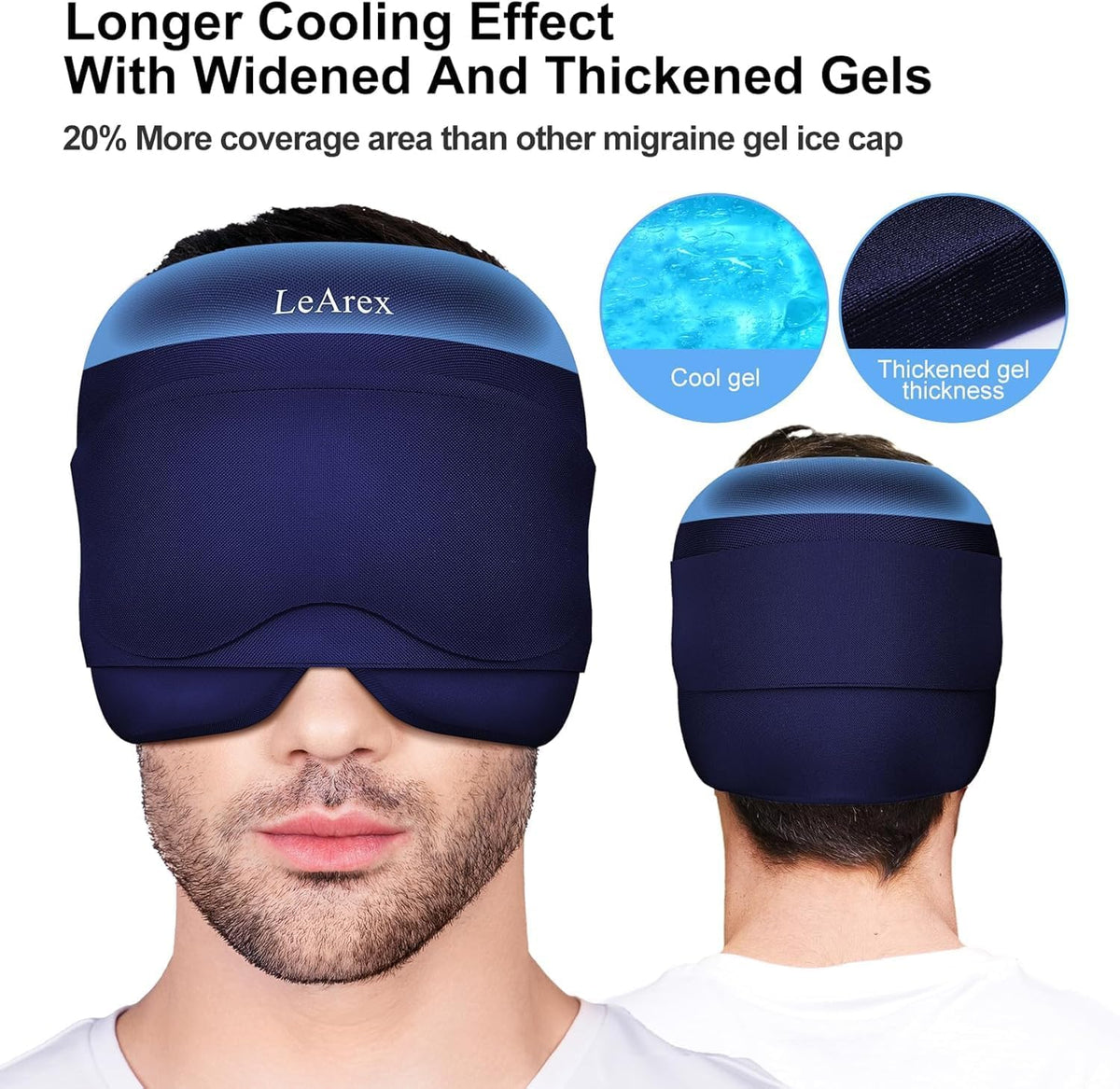 2 in 1 Migraine Relief Cap with Gel Eye Mask, Headache Relief Cap Ice Head Wrap Hot and Cold Therapy Hat Gift for Women for Headache Puffy Eyes Sinus and Tension Stress Relief (Light Purple)