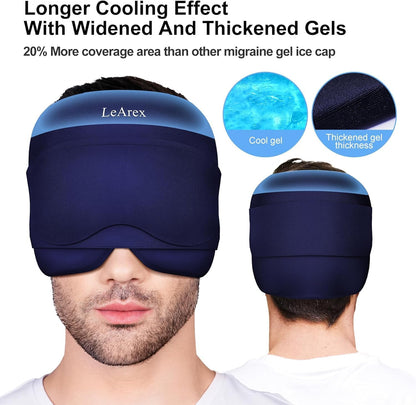 2 in 1 Migraine Relief Cap with Gel Eye Mask, Headache Relief Cap Ice Head Wrap Hot and Cold Therapy Hat Gift for Women for Headache Puffy Eyes Sinus and Tension Stress Relief (Light Purple)