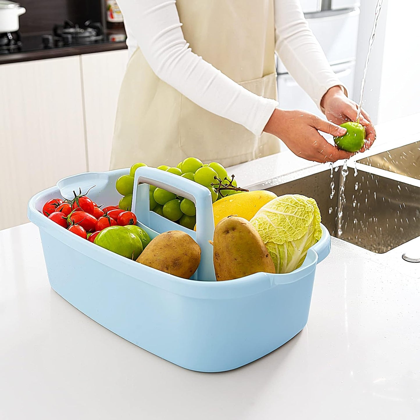 Goderewild Multi-Purpose Plastic Cleaning Caddy with Handle, Shower Caddy Organizer/Storage Basket/Totes Portable for Bathroom Supplies, Cleaning Products, Under Sink Tool, Housekeepers (Grey)