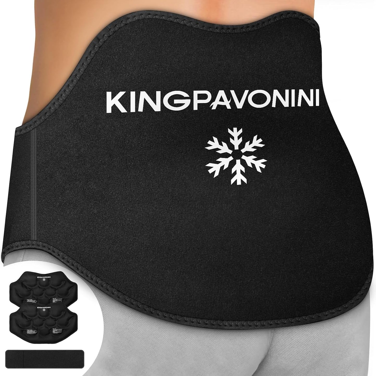 KingPavonini Extra Large Ice Pack for Back Pain Relief, 2 Gel Packs, Blue | 35-Min Long-Lasting & Instant Pain Relief, Leakproof Back Ice Pack, Extension Strap, Hot Cold Therapy, Skin-Safe Lycra Fabric