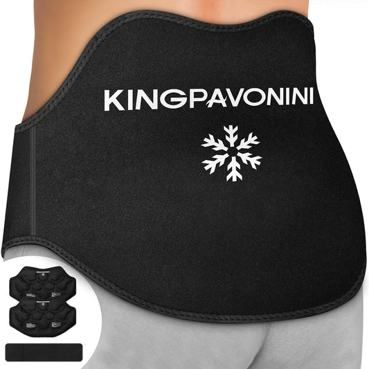 KingPavonini Extra Large Ice Pack for Back Pain Relief, 2 Gel Packs, Blue | 35-Min Long-Lasting & Instant Pain Relief, Leakproof Back Ice Pack, Extension Strap, Hot Cold Therapy, Skin-Safe Lycra Fabric