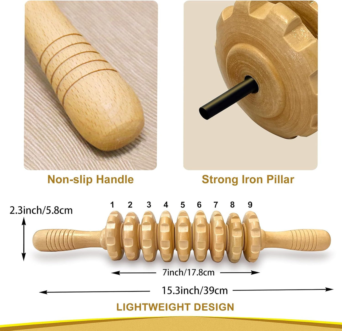 Wooden Massager Handheld Roller Trigger Point Massager Stick for Fascia, Cellulite, Muscle & Abdomen , Body Therapy Massager, Muscle Belly Relief Tool…