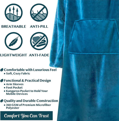 PAVILIA Fleece Blanket with Sleeves, Foot Pockets for Women Men Adults, Plush Wearable Blanket Throw Wrap, Warm Snuggle Blanket Robe, Cozy Gift Ideas Wife Mom, Dark Purple