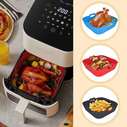 2Pcs Silicone Air Fryer Liners Reusable Square Thickened Airfryer Basket for 4 to 7 QT Baking Tray Accessories Kitchen Gadgets Replacement of Flammable Disposable Parchment Paper