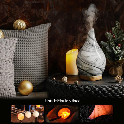 Porseme Essential Oil Diffuser 280ml Handmade Glass Diffuser 7H Runtime | Elegant Handmade Glass Aroma Diffuser with 7-color LEDs, Quiet Aromatherapy and Safe Auto Shut-off, Perfect for Gifts