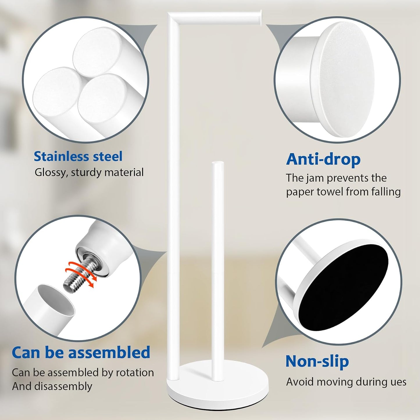 Toilet Paper Holder Stand, Bathroom Free Standing with Storage, Black | Rustproof Toilet Paper Roll Holder for 4 Rolls,with Non-Slip Stable Base,Bathroom Organizers and Storage