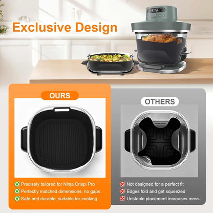 Square Silicone Air Fryer Liners: Compatible with Ninja Crispi Pro AS101CY and Most 5-6.5 Quart Air Fryer Baskets, Reusable & Non-Stick Air Fryer Accessories, 2 Pack Includes 2.5 QT & 6 QT Sizes