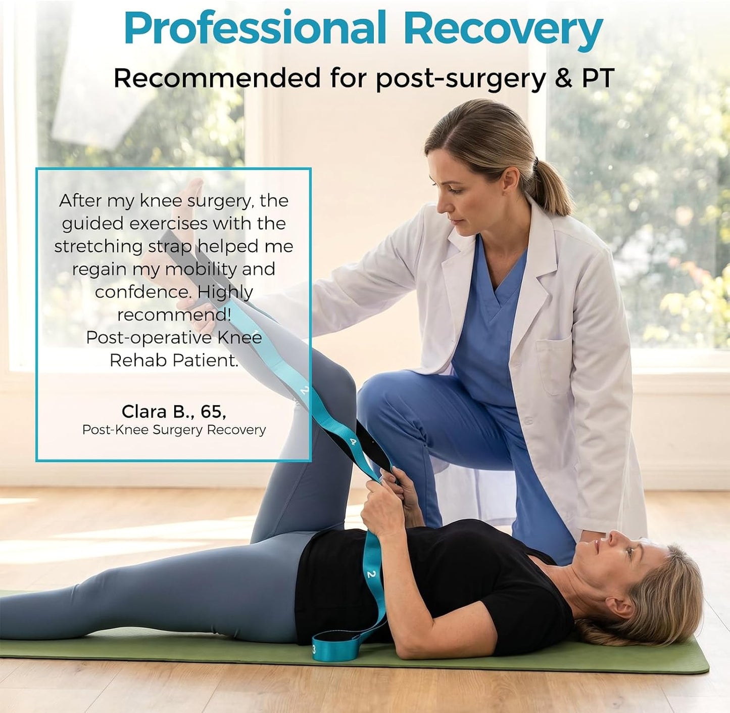 Stretching Strap with Loops - Non-Elastic Heavy Duty Nylon Yoga & PT - Oversized Multi-Loop Home Rehab - Hamstring Shoulder Pilates Flexibility