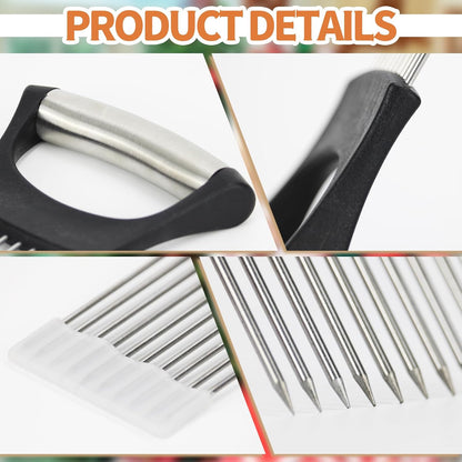 2PCs Stainless Steel Onion Slicer Holder, Onion Cutter Holder for Slicing | Onion Holder, Safety Onion Slicer for Slicing Onions, Tomatoes, Avocados, Eggs and Other Vegetables, Kitchen Utensils