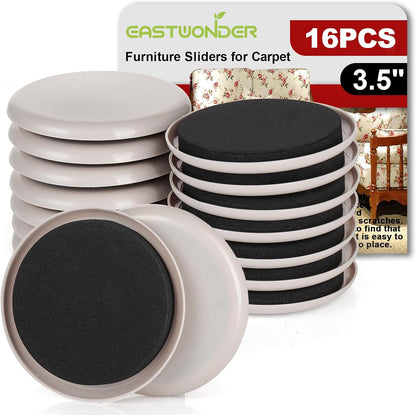 Furniture Sliders for Carpet 16 PCS - 3 1/2" | Heavy Duty Furniture Movers Sliders, Reusable Moving Pads, Easily and Safely Move Any Item, Floor Protection