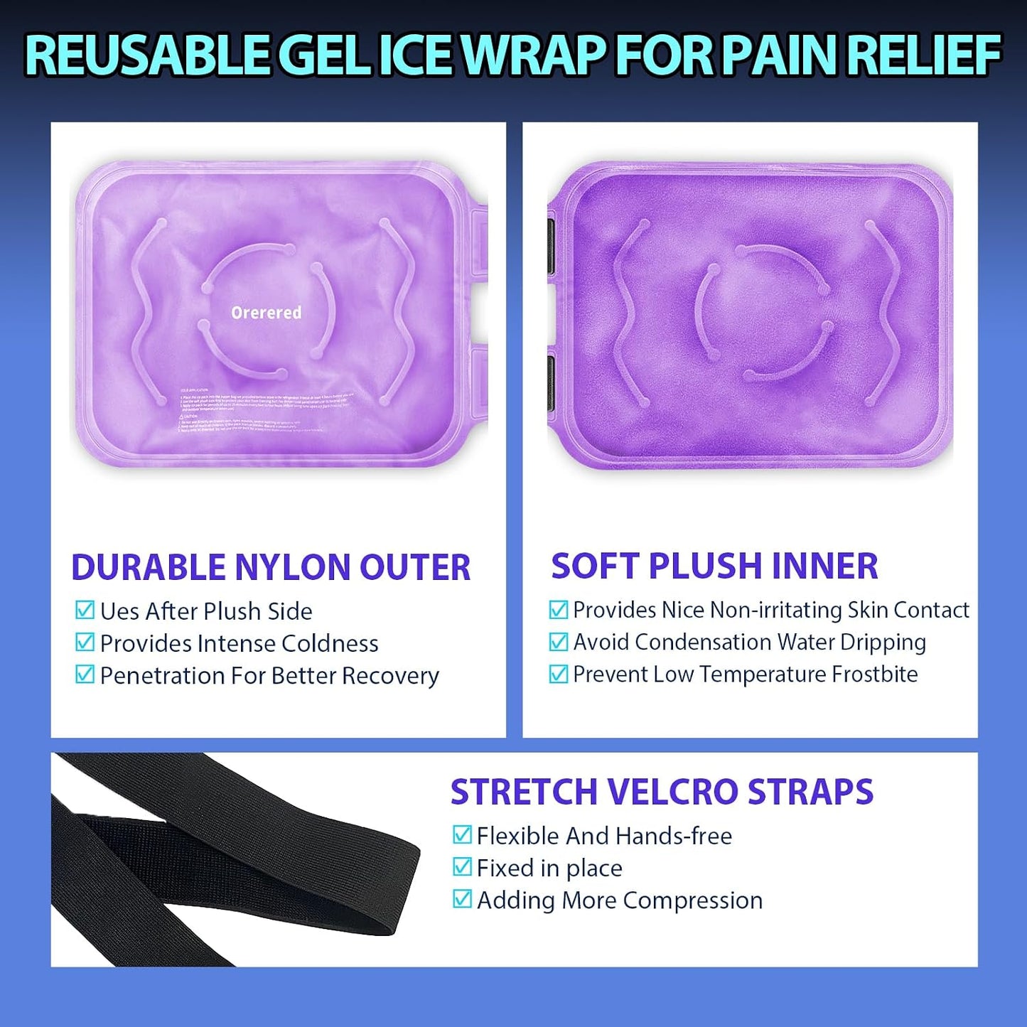 Reusable Cold Ice Packs for Injuries, 3-Piece Set Cold Gel Ice Wrap for Injury Recovery, Alleviate Joint and Muscle Pain (Knee Ice Wrap-Purple)