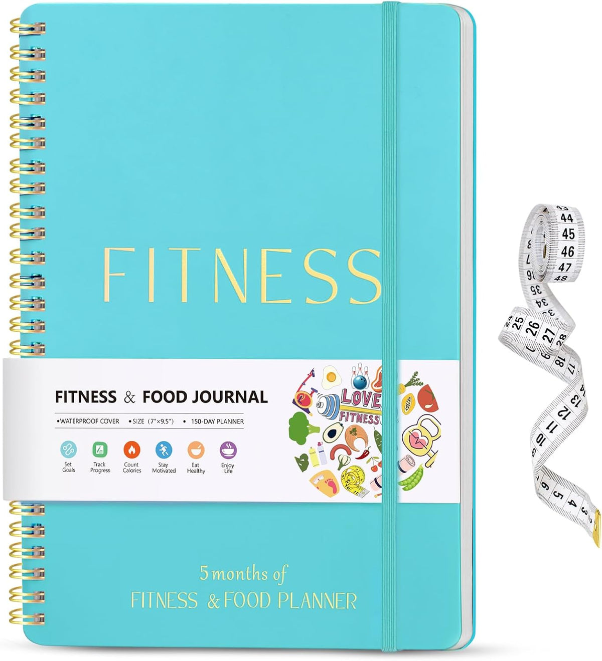 Fitness & Food Journal for Women, Undated 150-day Workout & Wellness Planner with Measuring Tape, Pink Weight Loss Journal for Setting Goals Tracking Exercise Training Diet Progress (9.5’’*7’’)
