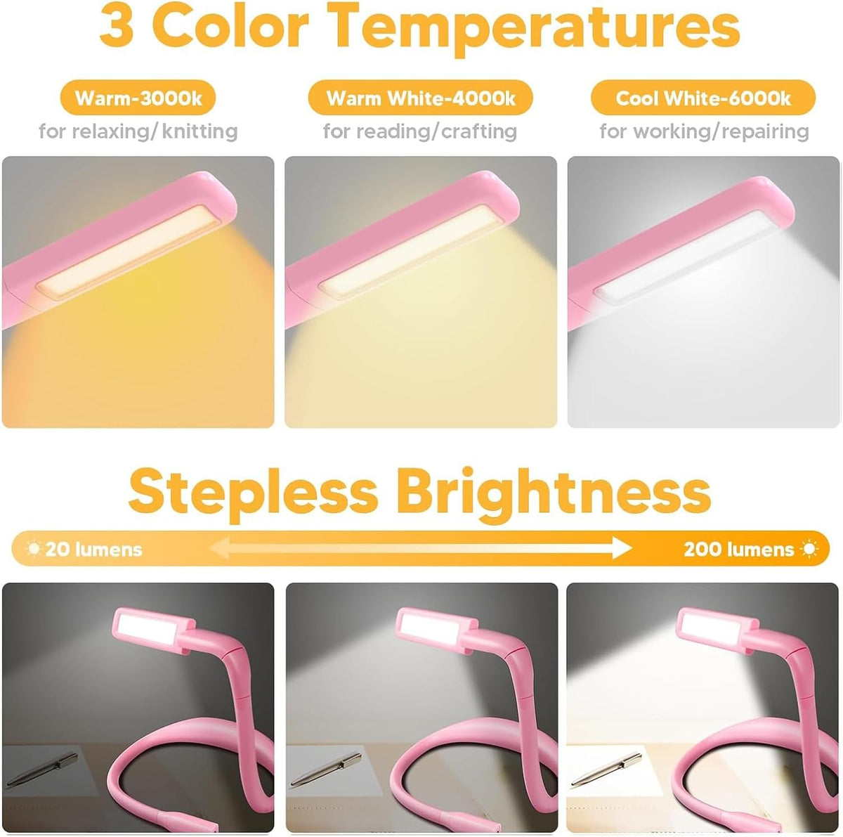Neck Book Light, Rechargeable Reading Light, 3 Colors Dimmable | Back to School Supplies College Dorm Essentials Bed Lamp, Hands-Free, Dual Lamps, 80H Lasting Neck Light, Gifts for Gilrs