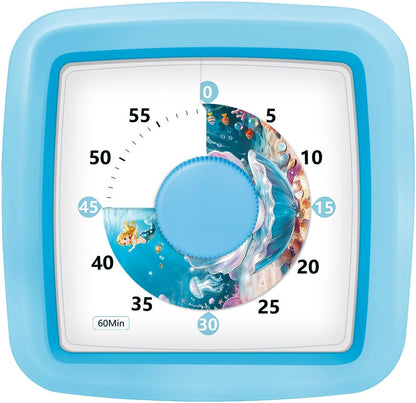 Kids Visual Timer 60 Minute – Countdown Clock for Homework, Kitchen Timer for Cooking, Silent Mini Timer with Cute Mermaid Shell Pattern, Gift Timers for Kids Focus & Daily Routines, Purple