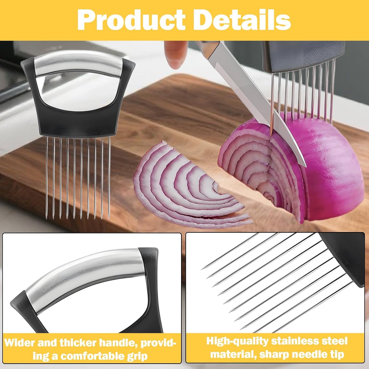 2 Pcs Onion Slicer,Onion Holder For Slicing,Chopper,Tomato Slicer,Cutter Slicer,Stainless Steel Tomato Vegetable Cutter For Potato, Avocados, Eggs, Food Assistant.