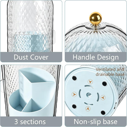 Toothbrush Holder with Cover for Bathroom Countertop, Organizer, White | Rotating 3 Slot Holder for Electric Toothbrushes, Toothpaste, Self Draining Vanity Organizer, Makeup Brush Storage