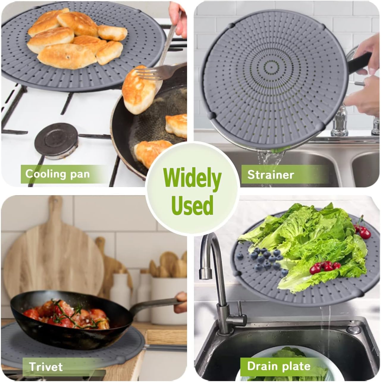 Silicone Splatter Screen for Frying Pan, Grease Splatter Guard for Frying Pan Heat Resistant Oil Splatter Guard, Multi-Use Pan Cover, Non Stick, Easy Clean 12.6" - Black