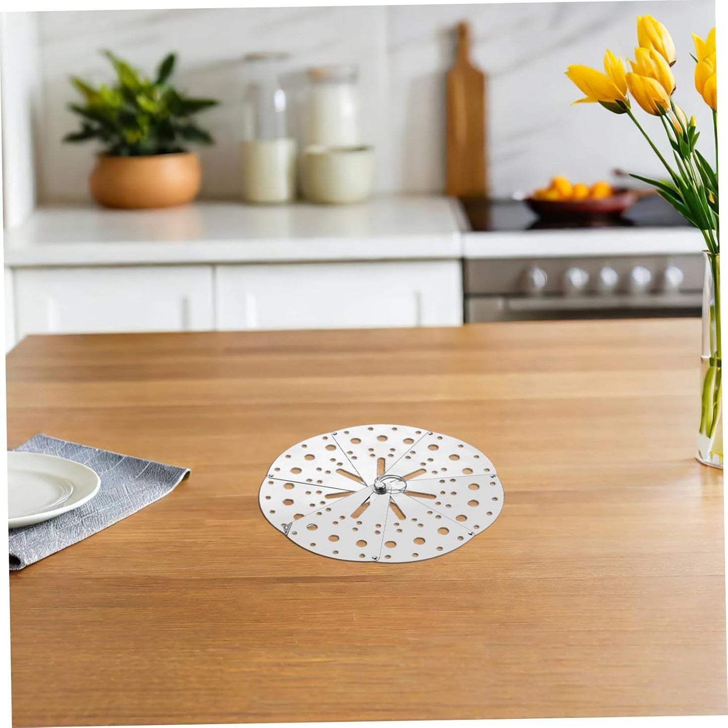 VANZACK Adjustable Stainless Steel Anti-Spill Lid Overflow Cover Spill Stopper Lid for Kitchen Pots and Pans, Expandable Splash Guard for Cooking and Steaming