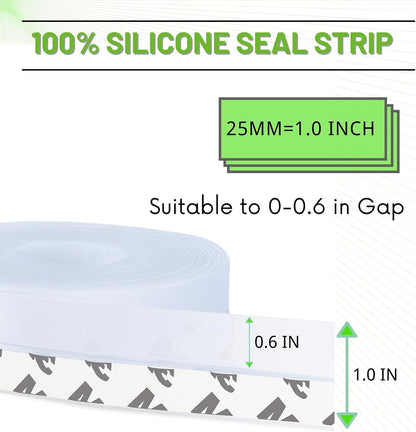 Weather Stripping Door Seal - Updated 1.4in Door Draft Stopper | Silicone Seal Strip for House and Glass Shower Doors for Windows Gaps of Collision and Side, Window Insulation for Winter