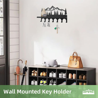 Key Holder for Wall, Metal Decorative Wall Mounted Mountain Key and Mail Holder with Shelf, 2 in 1 Key Hooks for Entryway, Front Door, Hallway, Key Organizer and Key Rack (10 Inches)
