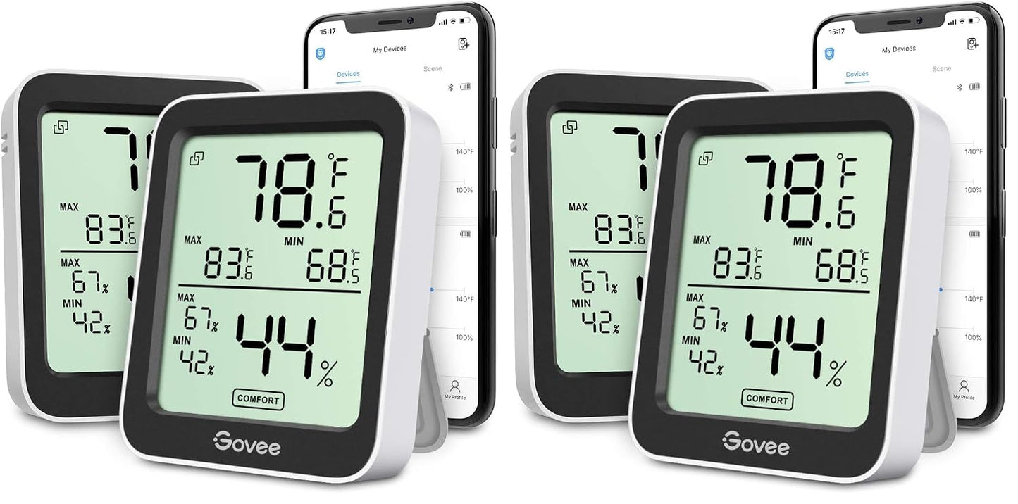 Govee Indoor Hygrometer Thermometer H5075 with Bluetooth App Control | Room Temperature Humidity Meter, 164ft Remote Monitor, Smart Alerts, 2 Years Data Storage Export, for Bedroom Wine Cellar