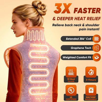 Heating Pad for Shoulder and Back, Electric Graphene-Infused Weighted Heat Pads for Pain Relief, 35"x24" Large Full Body Heated Pad, 86°F-158°F Auto-Off, Birthday Gifts for Women, Men, Mom, Dad