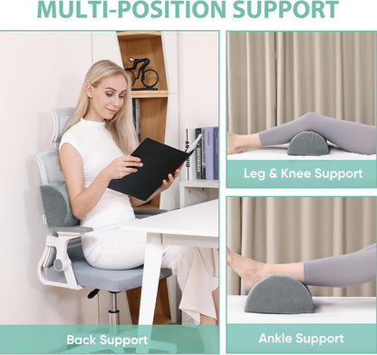 Half Moon Pillow, Memory Foam Leg Pillows for Sleeping Boster Pillow for Legs Knee Lumbar Support, Semi Roll Pillow for Ankle Rest and Foot Comfort, 2 Pack