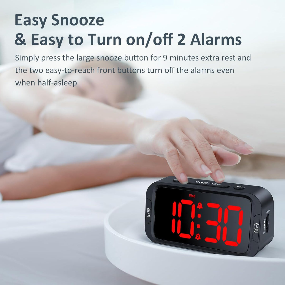 Odokee Digital Dual Alarm Clock for Bedroom with 0-100% Dimmable Display