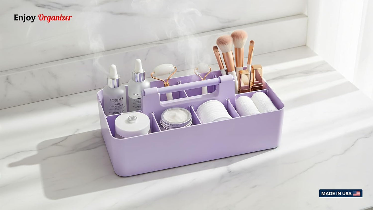 Portable Caddy American Made, DIY Dividers, 8 Compartments, Supply Organizer, Portable Tote Basket with Handle Storage Organizer Bathroom, Office, Crafts, or School Supplies