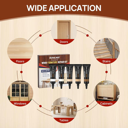 Boncart Wood Furniture Repair Kit, Wood Touch up Fillers | Repair Scratches, Cracks, Paint Chips, and Nail Holes on Furniture, Floors, Doors, Cabinets, and Tables (10 Colors)