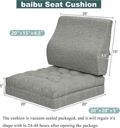 baibu Memory Foam Recliner Cushions with Lumbar Support Pillow Set for Elderly, 20x20x5 Inch Dual-Layer Design Non-Slip Recliner Seat Cushion & Back Support Pillow for Reduce Hip & Lumbar Pain, Brown