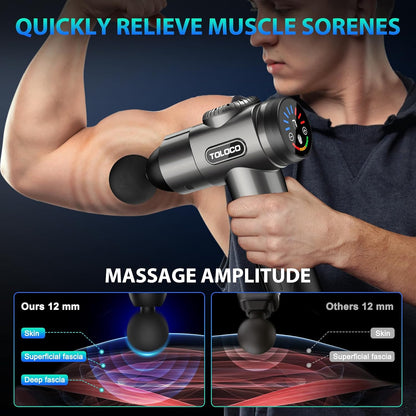 TOLOCO Massage Gun, Deep Tissue Back Massage for Athletes for Pain Relief, Percussion Massager with 10 Massages Heads & Silent Brushless Motor, Relaxation Gifts for Men Women, Black