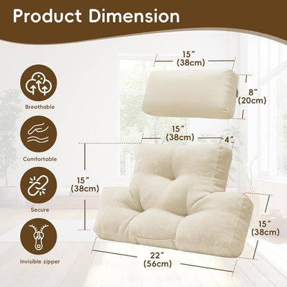2 Piece Neck Pillow and Lumbar Support Back Cushion Set for Recliner, Beige